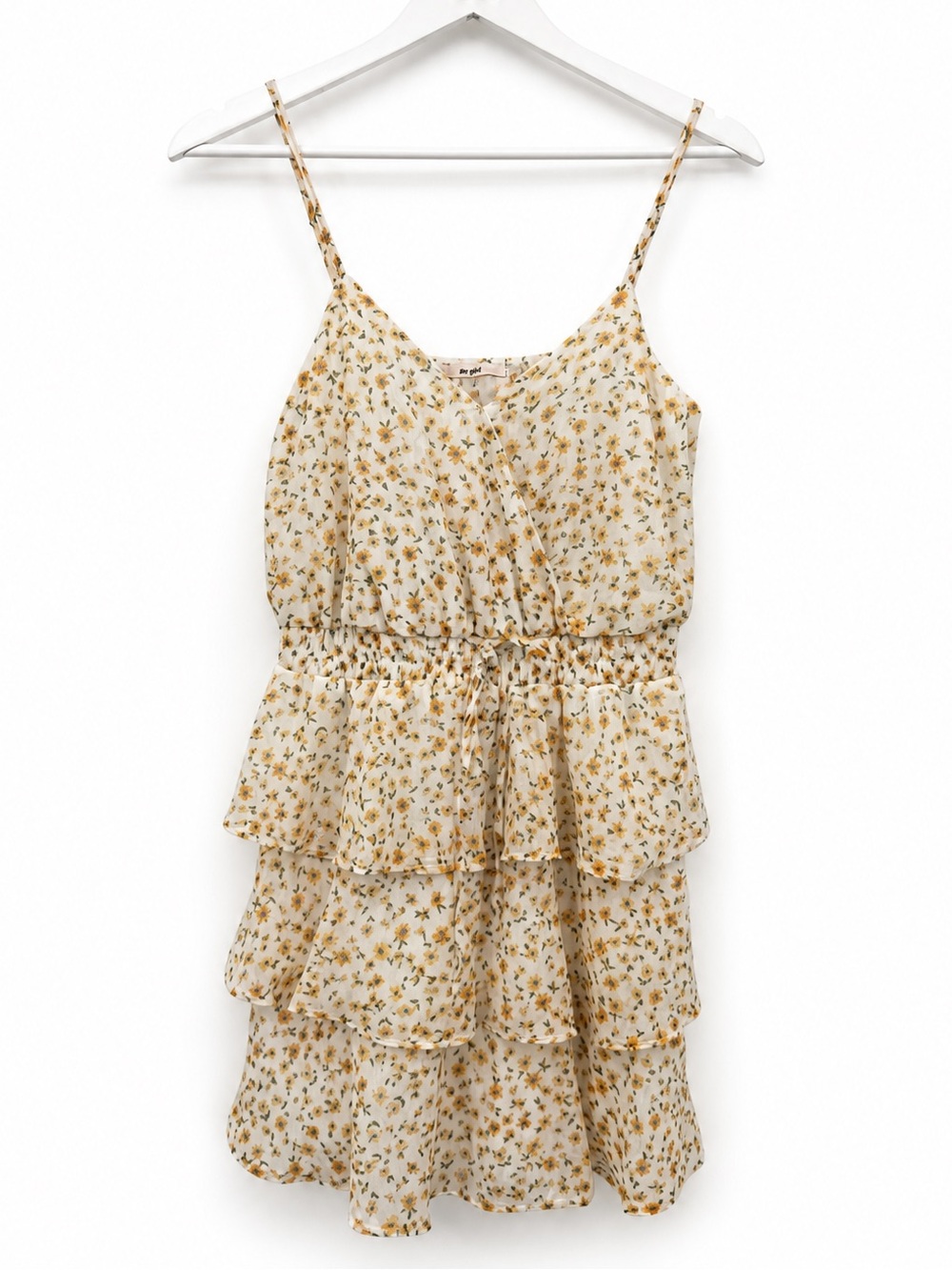 Francesca’s Mi Ami White Yellow Dainty Floral Mini Dress Tiered Size Small Boho